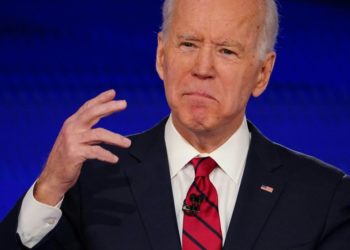 Democratic presidential hopeful former US vice president Joe Biden makes a point as he and Senator Bernie Sanders take part in the 11th Democratic Party 2020 presidential debate in a CNN Washington Bureau studio in Washington, DC on March 15, 2020. (Photo by Mandel NGAN / AFP) (Photo by MANDEL NGAN/AFP via Getty Images)