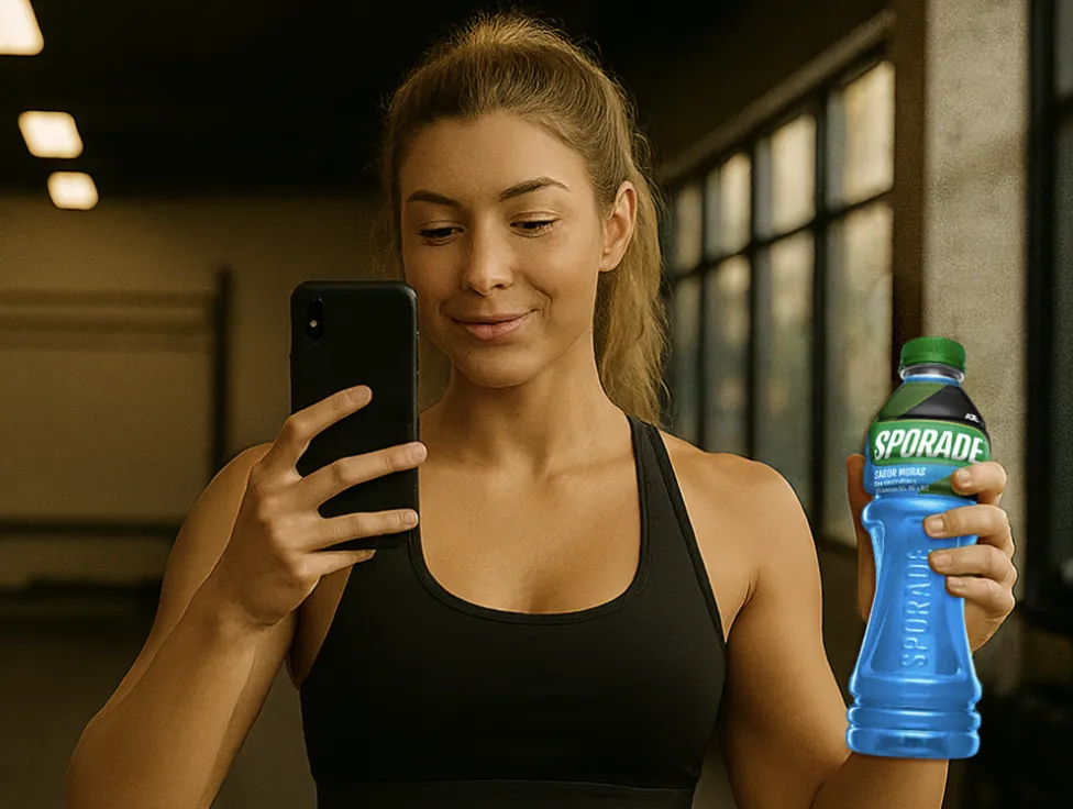 Persona hidratándose con Sporade después de hacer ejercicio.